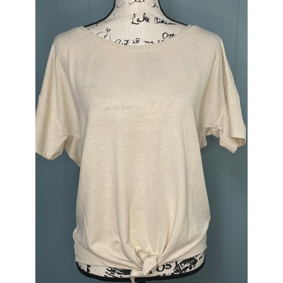 Toad&Co Tops - TOAD&CO Womens Beige Linen Blend Knot Front‎ Crew Neck Short Sleeve Top Size S